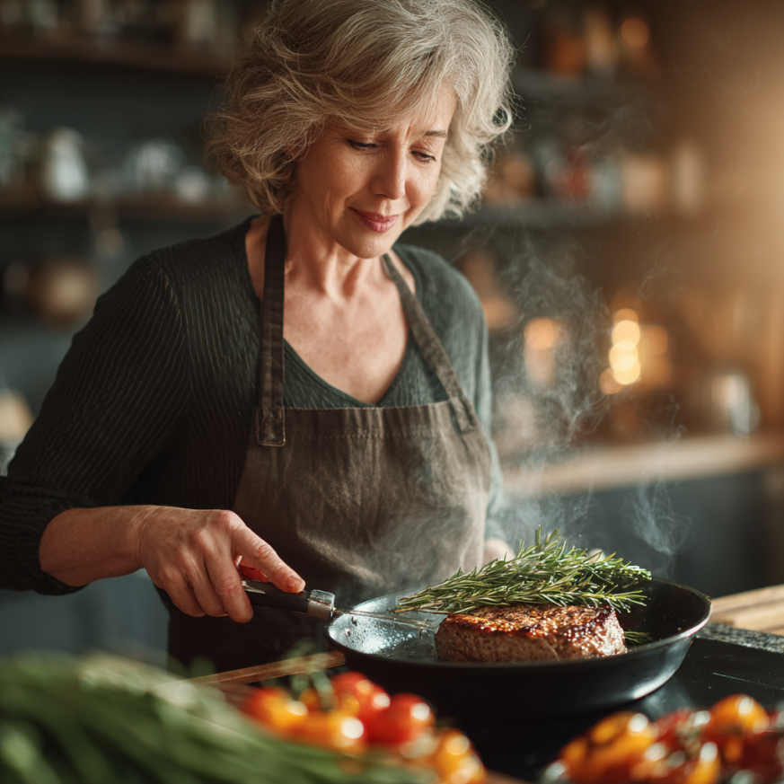Літня пара готує здорову їжу
